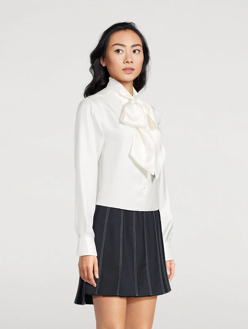 Silk Twill Bow-Collar Shirt