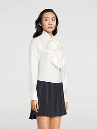 Silk Twill Bow-Collar Shirt