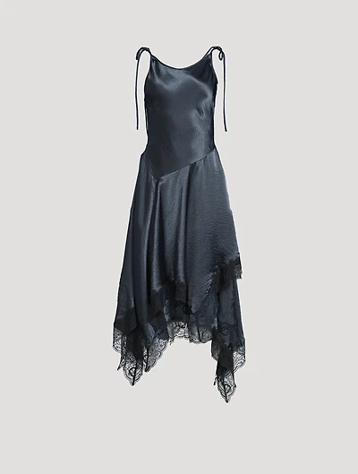 Asymmetric Satin Midi Dress