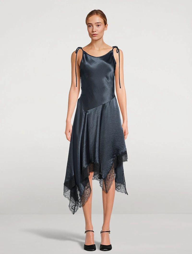 Asymmetric Satin Midi Dress