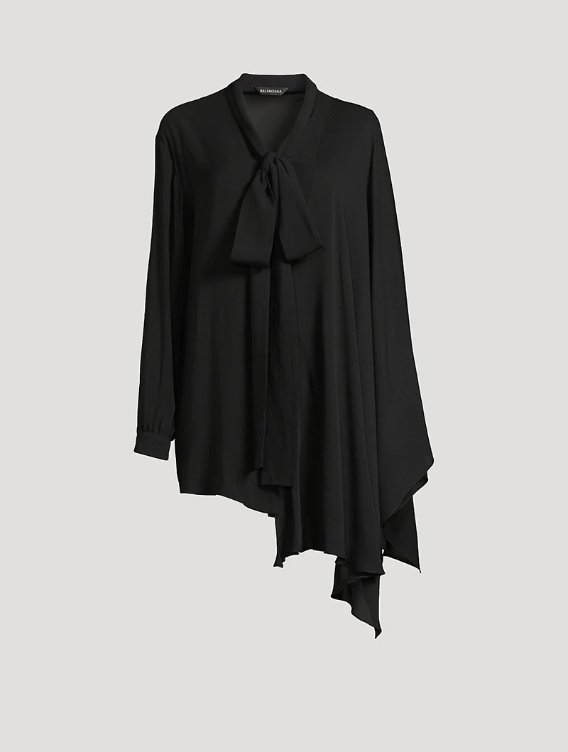 Silk Georgette Tie-Neck Blouse