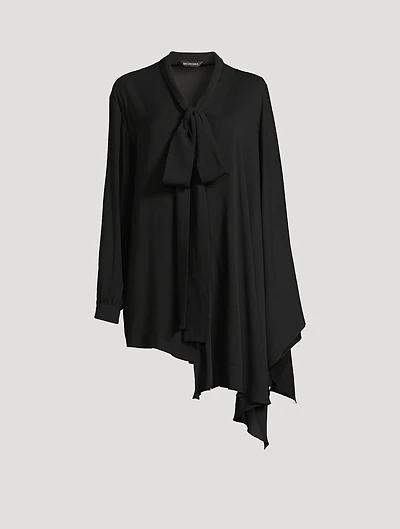 Silk Georgette Tie-Neck Blouse