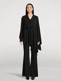 Silk Georgette Tie-Neck Blouse