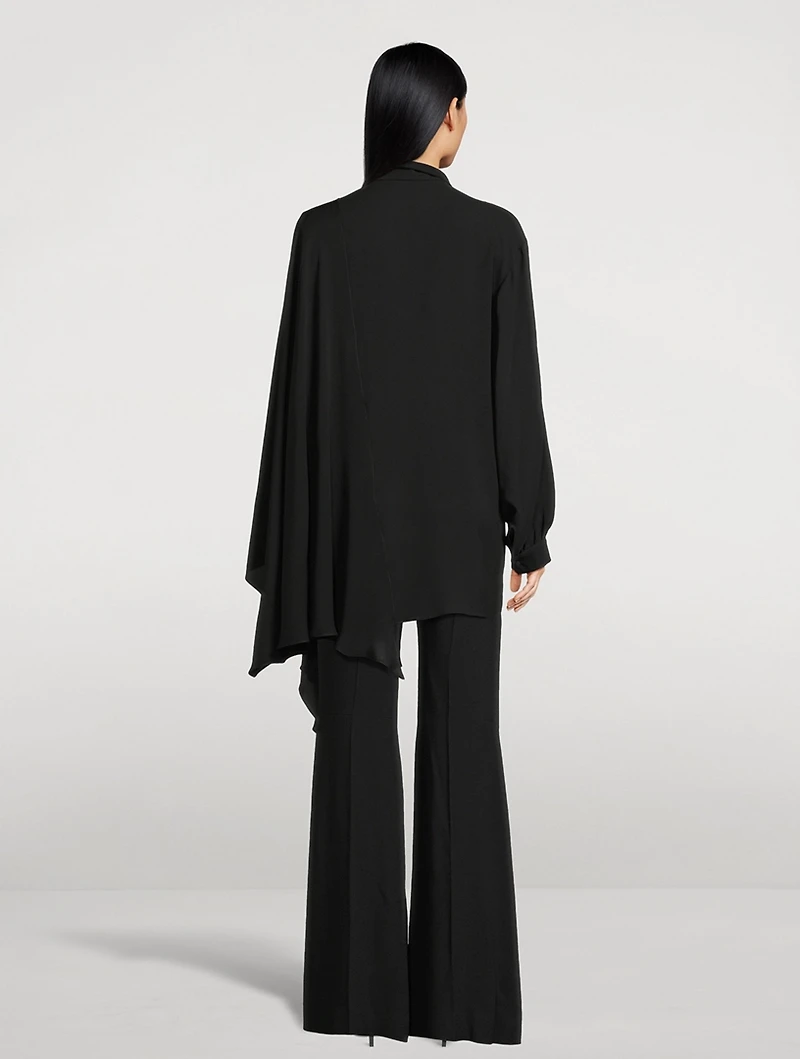 Silk Georgette Tie-Neck Blouse