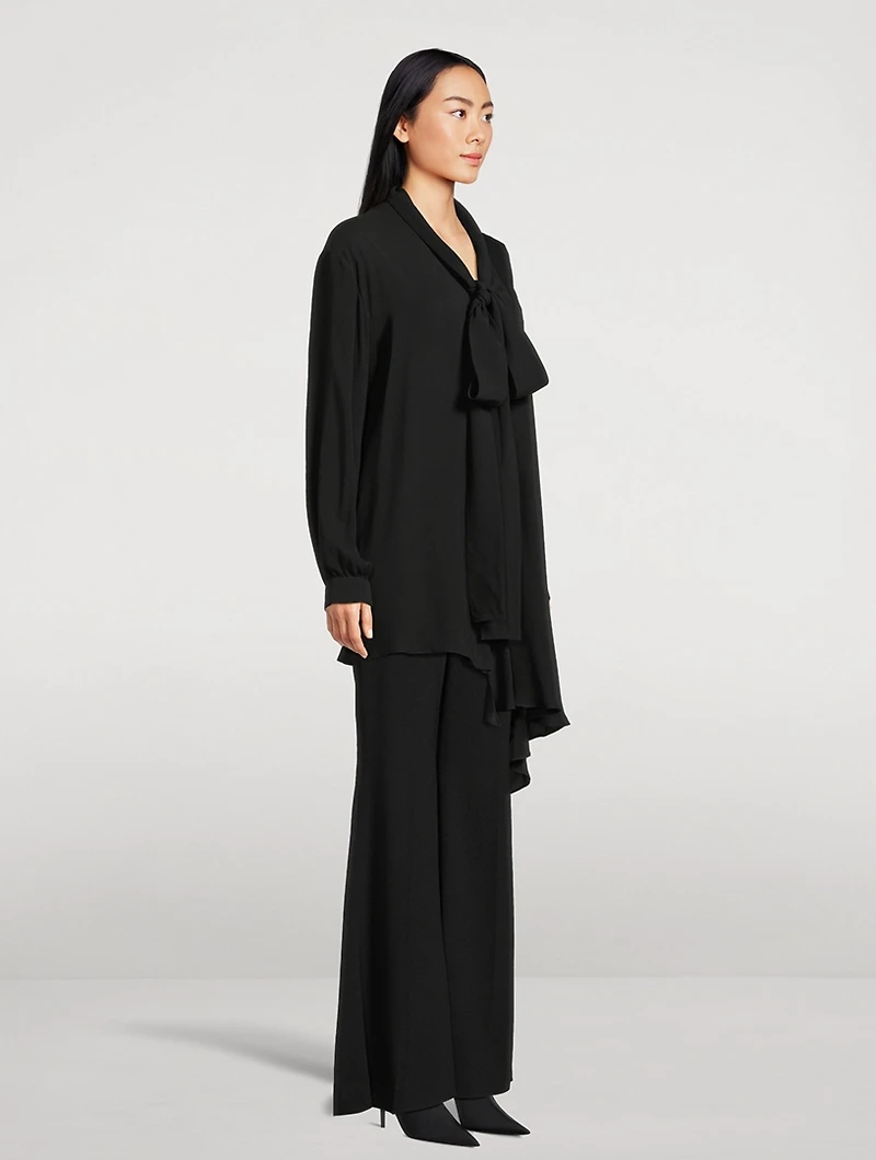 Silk Georgette Tie-Neck Blouse