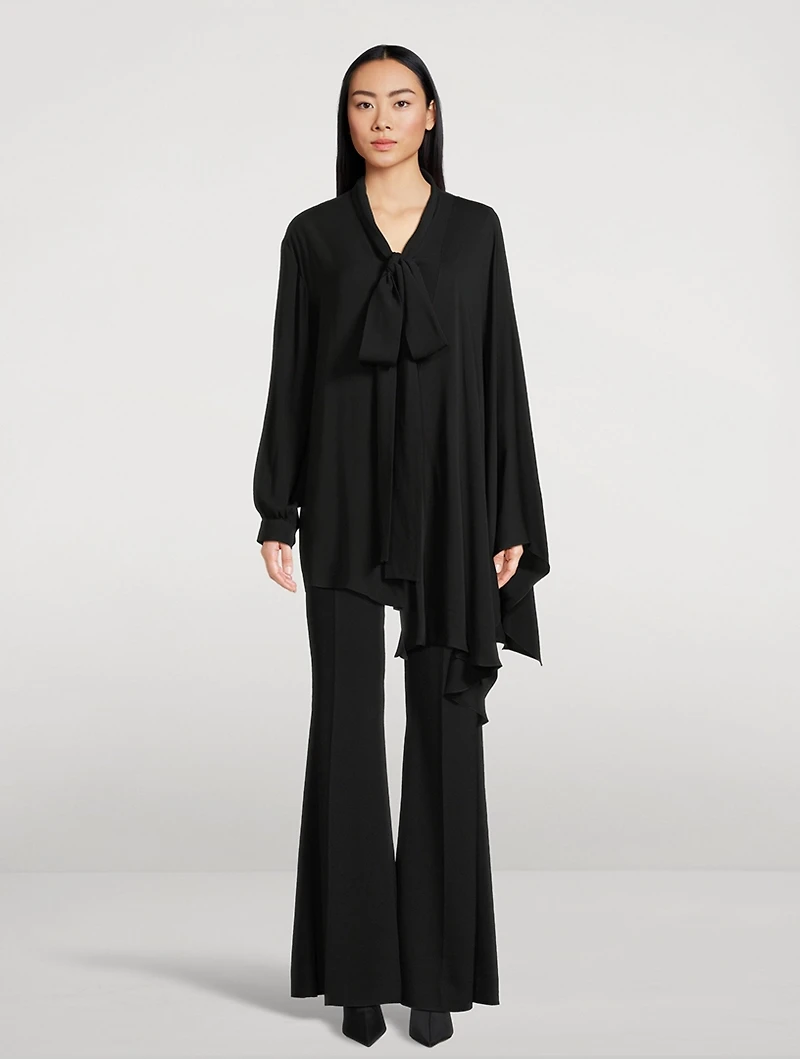 Silk Georgette Tie-Neck Blouse