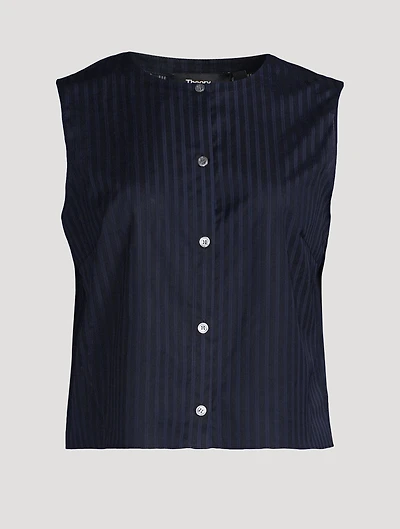 Button-Front Sleeveless Shirt