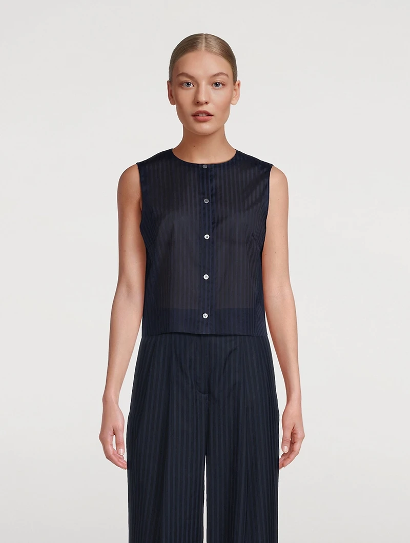 Button-Front Sleeveless Shirt