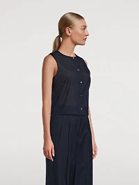 Button-Front Sleeveless Shirt
