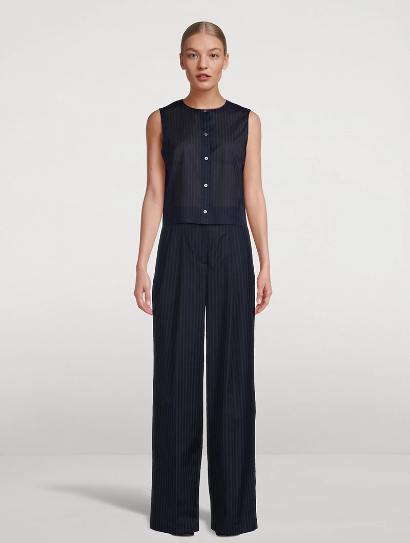 Button-Front Sleeveless Shirt