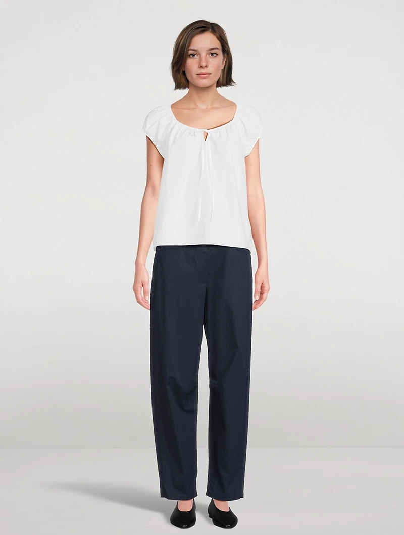 Cotton Twill Barrel-Leg Trousers