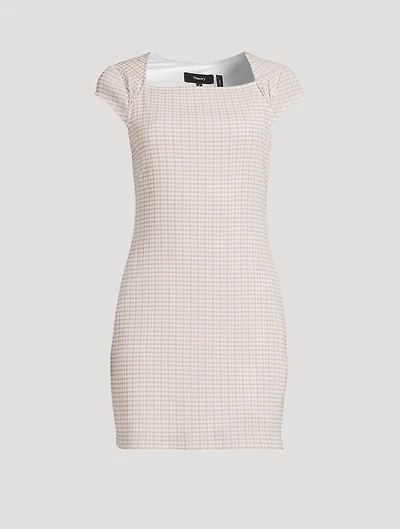 Cap-Sleeve Mini Dress Plaid Print