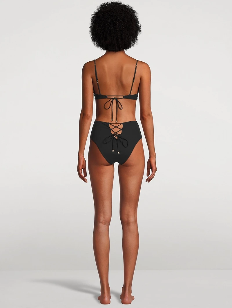 Lace-Up High-Waist Bikini  Bottom
