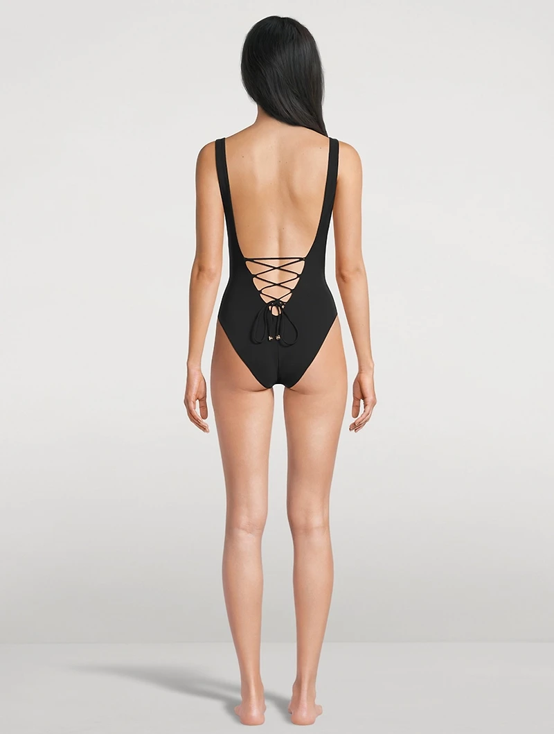 Lace-Up One-Piece Swimsuit