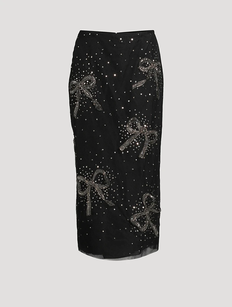 Bow-Embellished Pencil Skirt