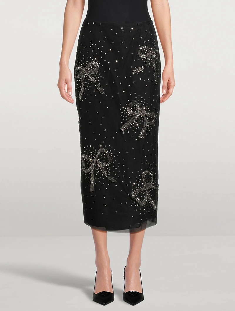 Bow-Embellished Pencil Skirt