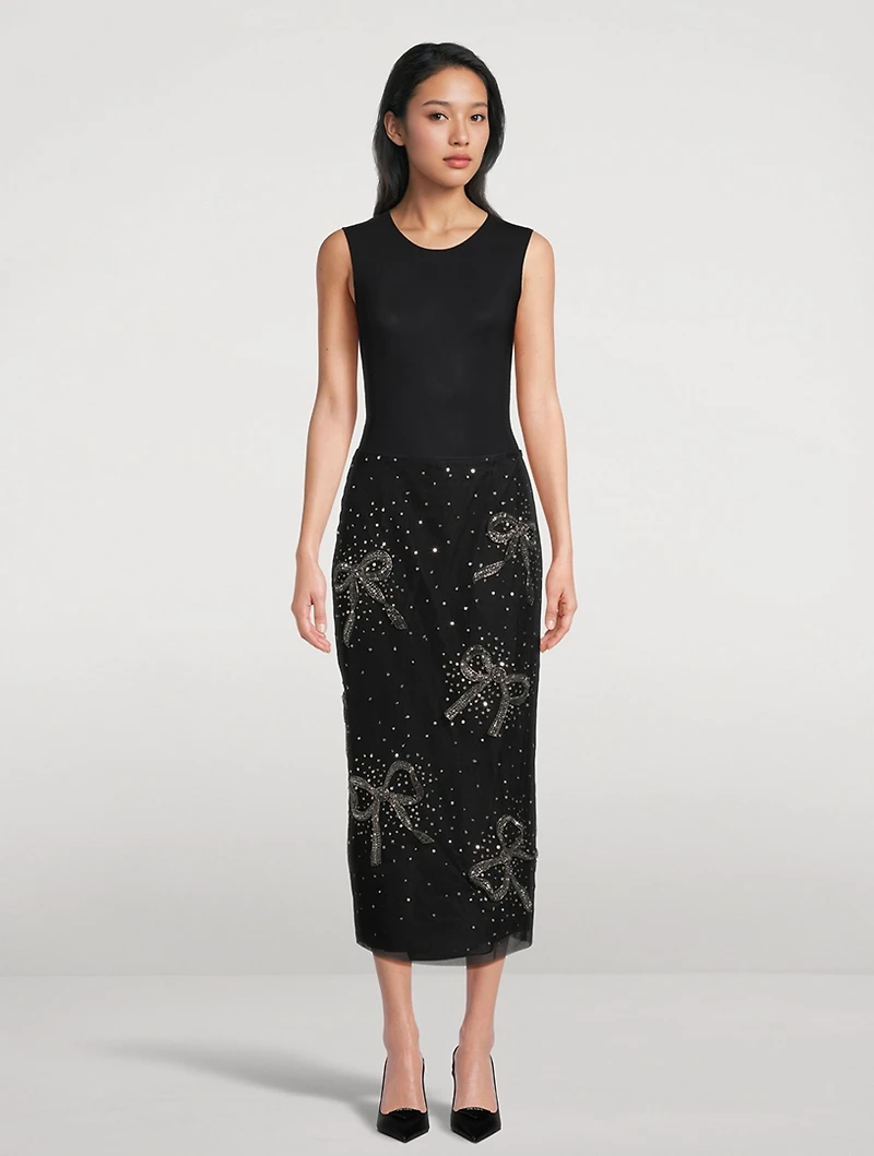 Bow-Embellished Pencil Skirt