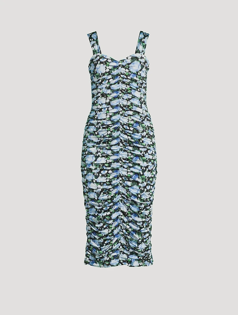 Ruching Midi Dress Peony Print