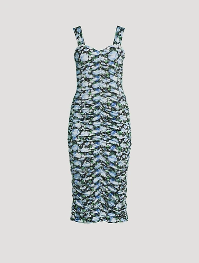 Ruching Midi Dress Peony Print