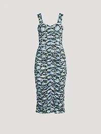 Ruching Midi Dress Peony Print