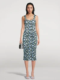 Ruching Midi Dress Peony Print
