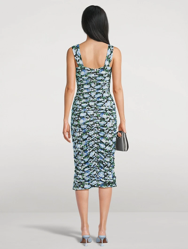 Ruching Midi Dress Peony Print