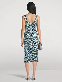 Ruching Midi Dress Peony Print