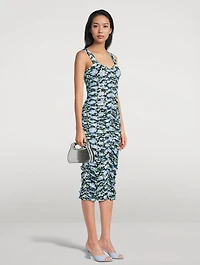 Ruching Midi Dress Peony Print