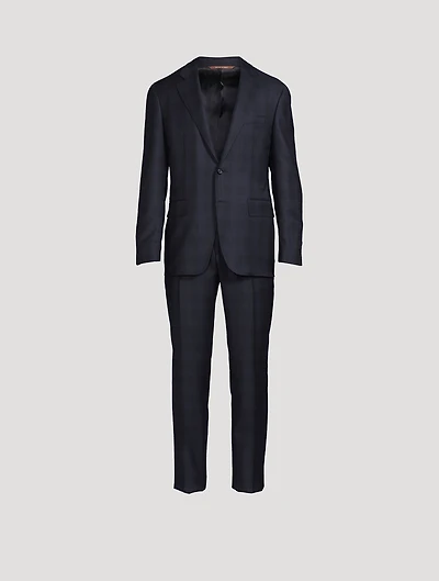 Wool Stretch Two-Piece Suit Tonal Check Print