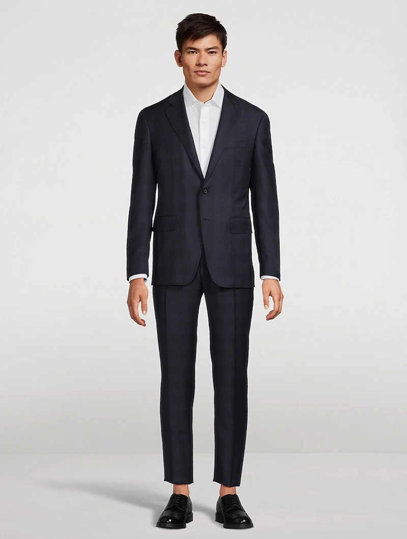 Wool Stretch Two-Piece Suit Tonal Check Print