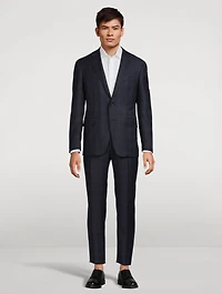 Wool Stretch Two-Piece Suit Tonal Check Print