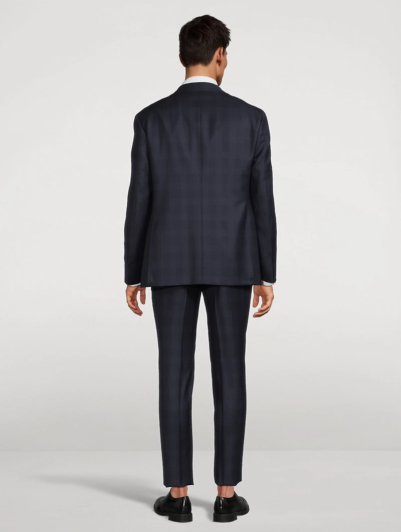 Wool Stretch Two-Piece Suit Tonal Check Print