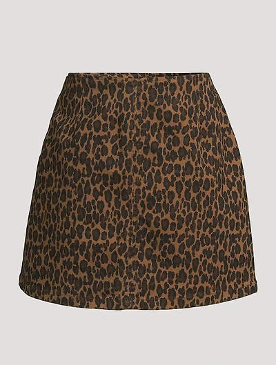 Alma Denim Mini Skirt Leopard Print