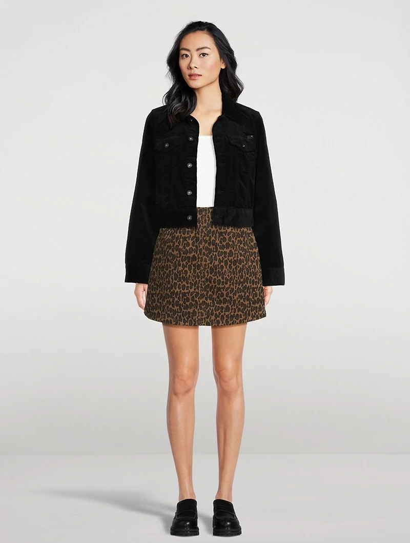 Alma Denim Mini Skirt Leopard Print