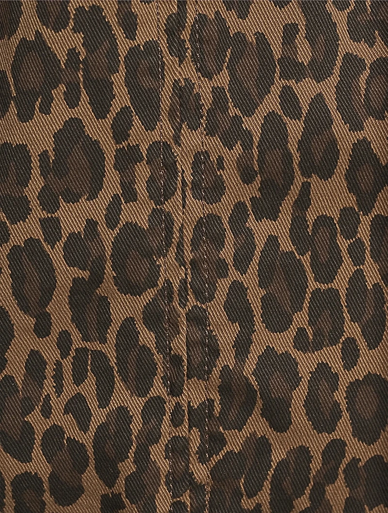 Alma Denim Mini Skirt Leopard Print