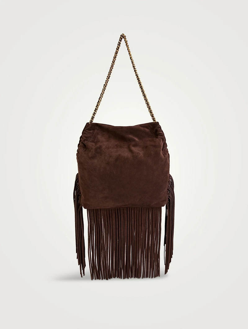 Large Slouch Fringe-Trimmed Suede Shoulder Bag