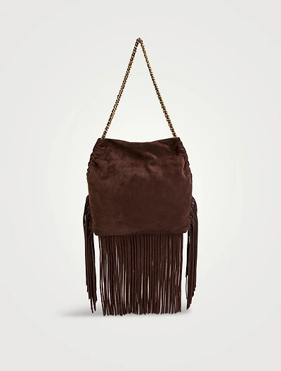 Large Slouch Fringe-Trimmed Suede Shoulder Bag