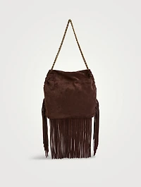 Large Slouch Fringe-Trimmed Suede Shoulder Bag