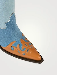 Patchwork Denim And Leather Western Boots