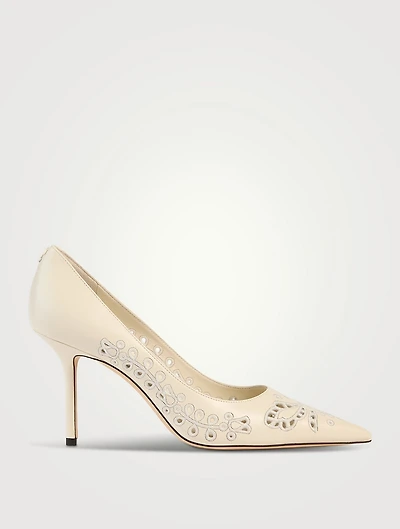 Love Embroidered Leather Pumps