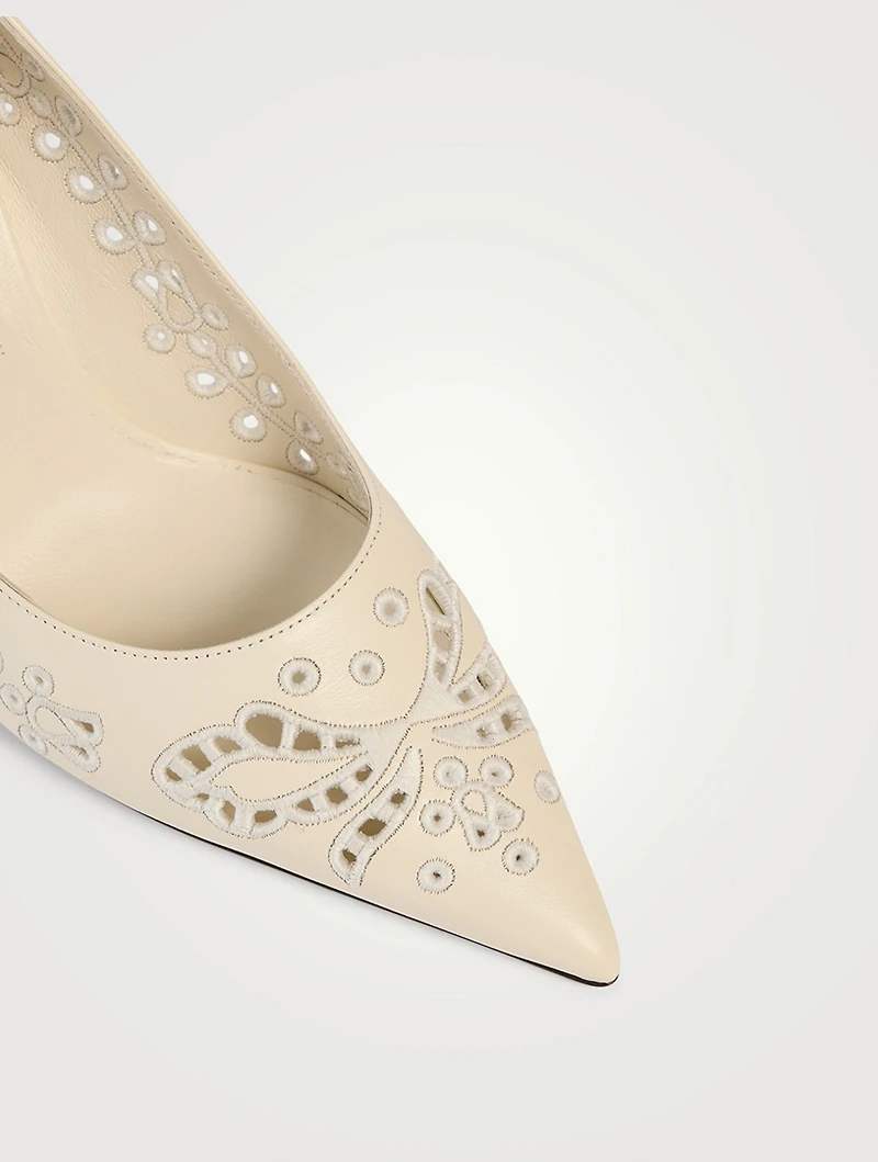 Love Embroidered Leather Pumps