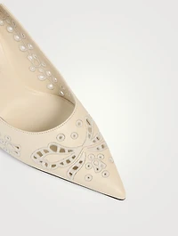 Love Embroidered Leather Pumps