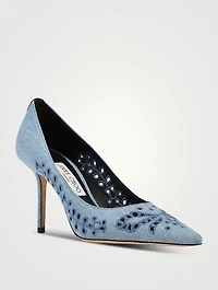 Love Embroidered Denim Pumps