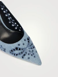 Love Embroidered Denim Pumps