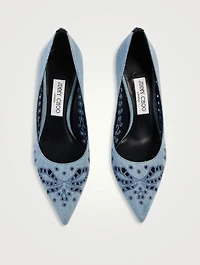 Love Embroidered Denim Pumps