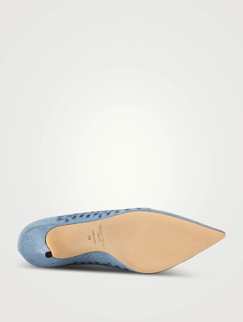 Love Embroidered Denim Pumps