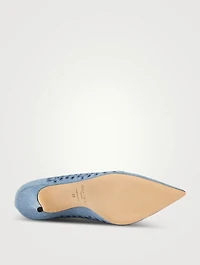 Love Embroidered Denim Pumps
