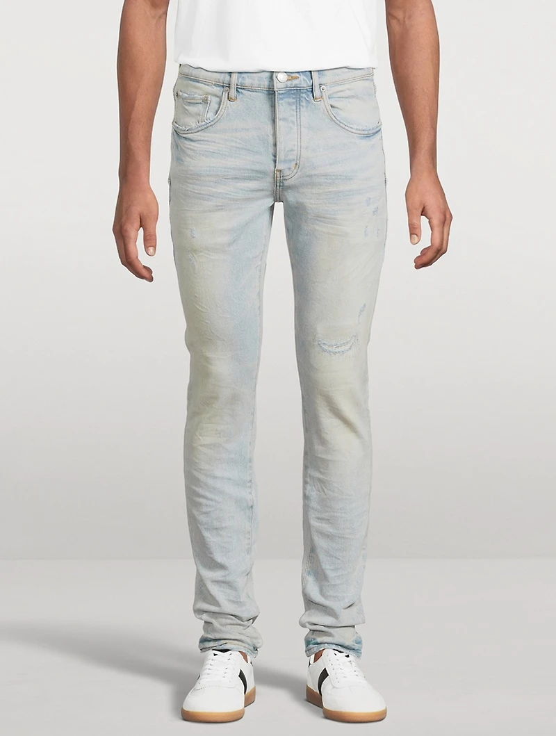 P001 Low-Rise Skinny Fade Distressed Jeans