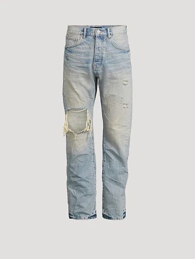 P011 Straight-Leg Jeans With Knee Blowout
