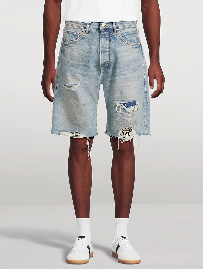 P059 Distressed Patch Shorts